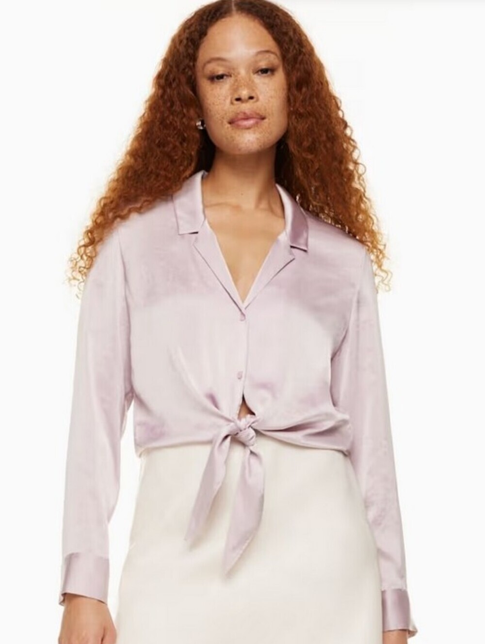 Wilfred Tie-Front Satin Blouse In Cloudy Lilac Small 100% Cupro Effortless